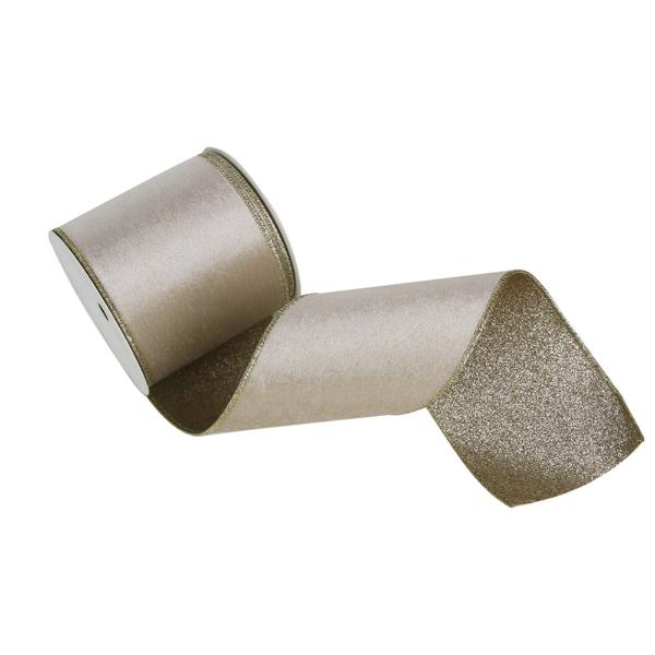 Champagne Velvet Ribbon With Champagne Underlay & Wire Edge - 10cm x 10m