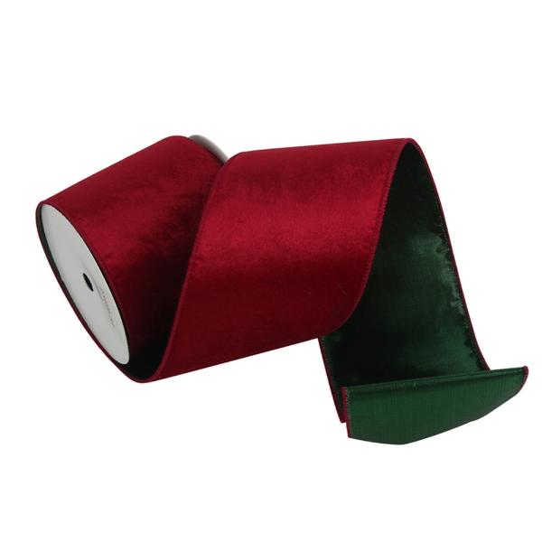 Red Velvet With Green Underlay & Wire Edge - 10cm x 10m