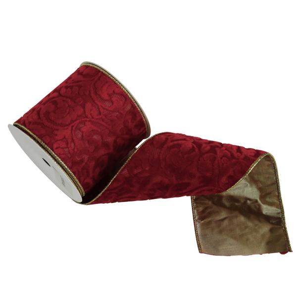 Burgundy Baroque Ribbon With Champagne Underlay & Wire Edge - 10cm x 10m
