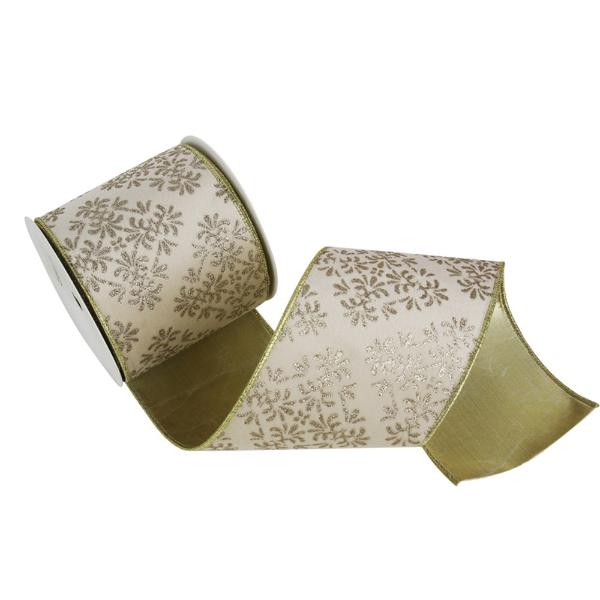 Ivory Velvet Bow With Champagne Glitter Detail With Wire Edge - 10cm x 10m