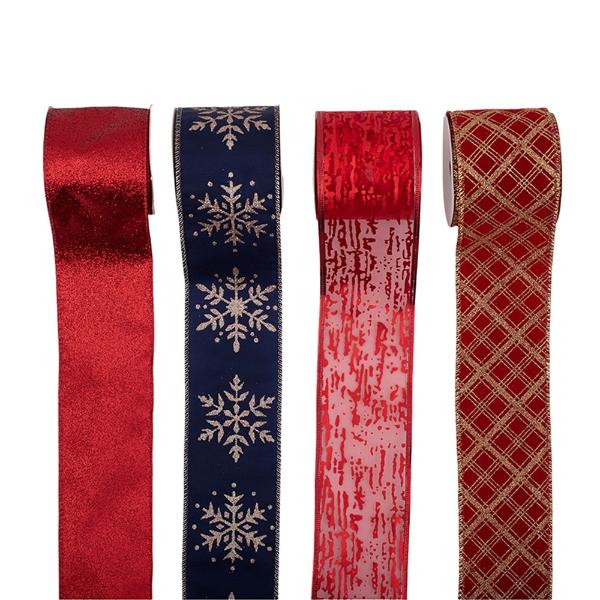 Assorted Burgundy Velour Ribbon With Glitter Details - 6.3cm x 500cm