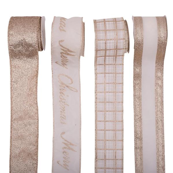 Assorted Ivory Ribbon With Glitter Details - 6.3cm x 500cm