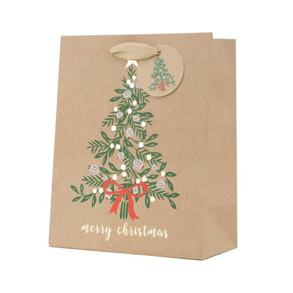 Medium Christmas Tree Kraft Gift Bag - 18cm x 23cm x 10cm
