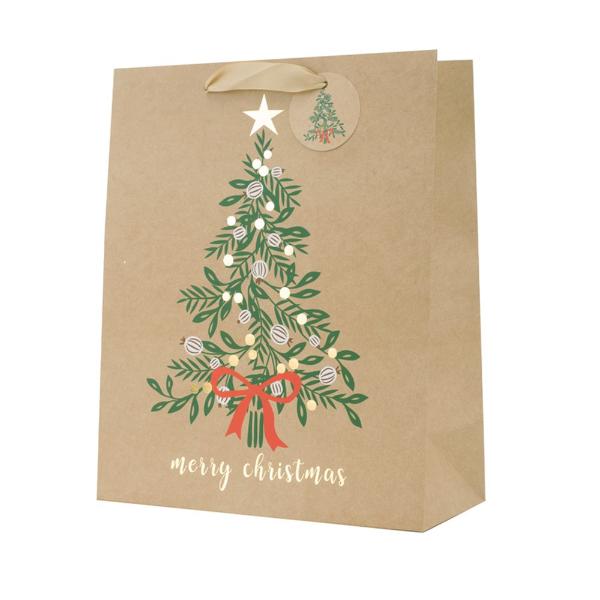 Large Christmas Tree Kraft Gift Bag - 26cm x 32cm x 12cm