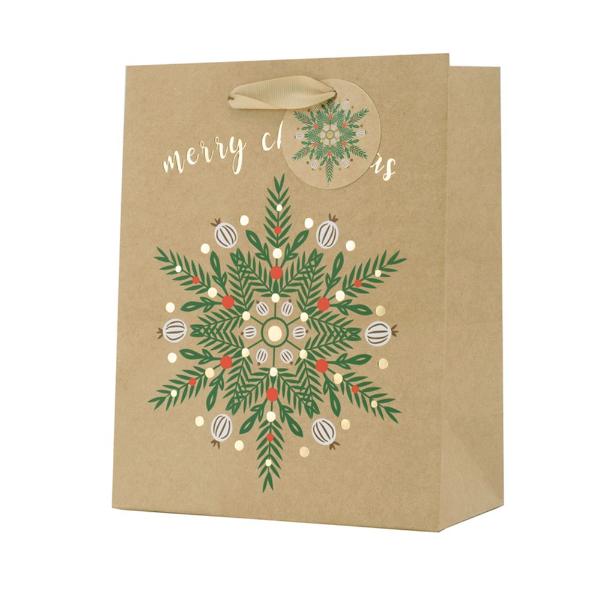 Medium Christmas Snowflake Kraft Gift Bag - 18cm x 23cm x 10cm
