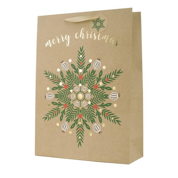 X Large Christmas Snowflake Kraft Gift Bag - 30cm x 42cm x 12cm
