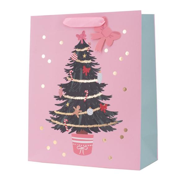 Large Pink Christmas Tree Gift Bag - 26cm x 32cm x 12cm