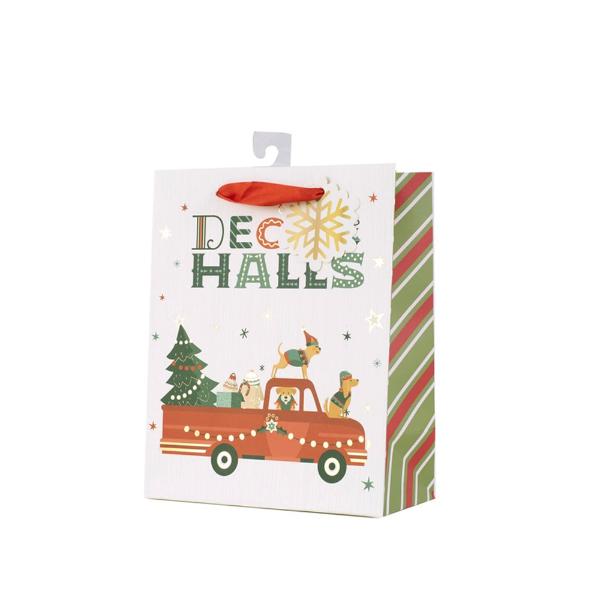 Medium Deck The Halls Gift Bag - 18cm x 23cm x 10cm