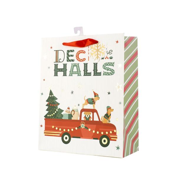 Large Deck The Halls Gift Bag - 26cm x 32cm x 12cm