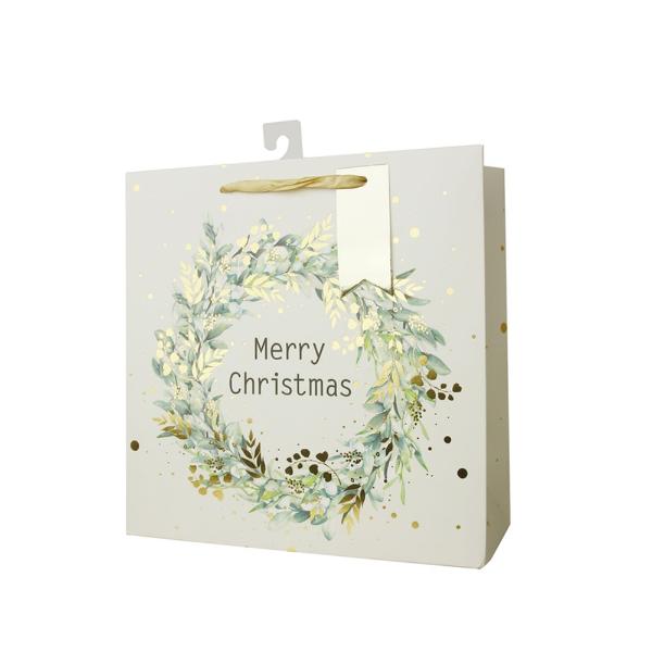 Large Square Wreath Gift Bag - 25cm x 25cm x 10cm