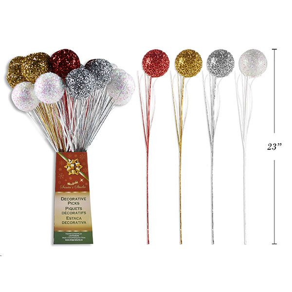 4 Pack Christmas Glitter Confetti Ball Picks - 58cm