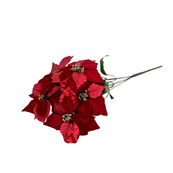 5 Head Christmas Red Poinsettia - 47cm