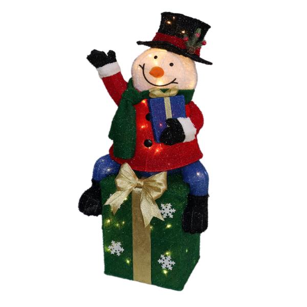 Light Up Snowman On Gift Box - 40cm x 25cm x 85cm