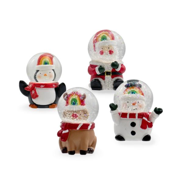 Christmas Friends With Waterball Helmets - 4.9cm x 4.5cm x 6.5cm