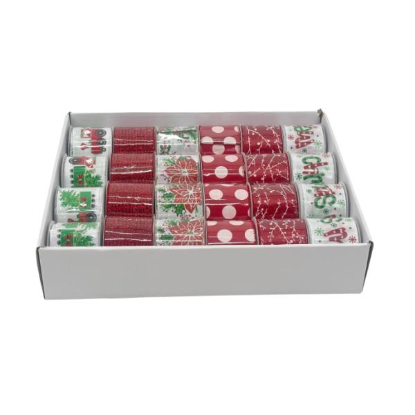 XMAS RIBBON 6.3CMX3M 6 ASST