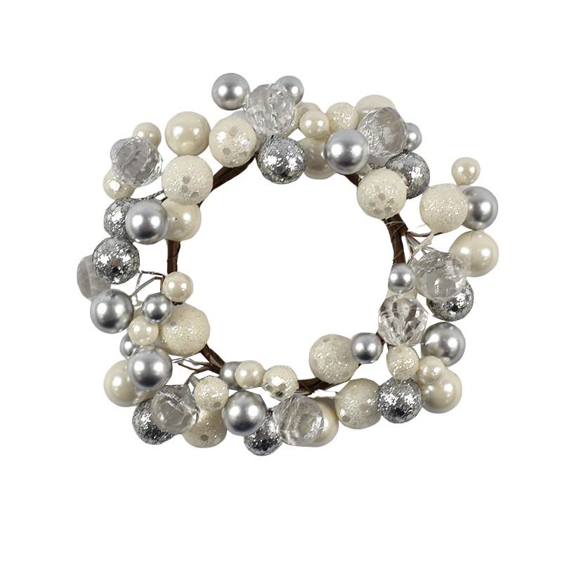 White & Silver Beaded Candle Ring - 14cm