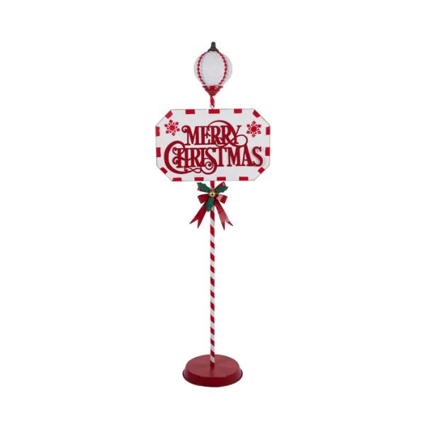 Merry Chris Sign Metal 54x165cm Red/Wht