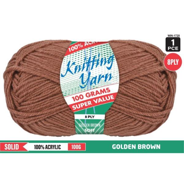 Golden Brown 100% Acrylic Knitting Yarn - 100g