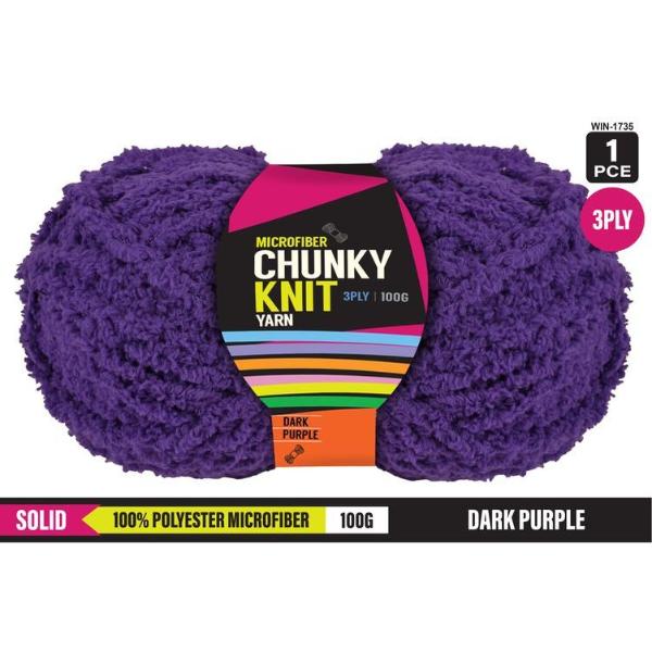 Solid Dark Purple 100% Polyester Microfibre 3Ply Chunky Knitting Yarn  - 100g