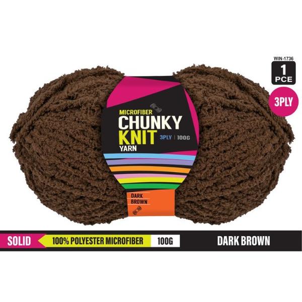 Solid Dark Brown 100% Polyester Microfibre 3Ply Chunky Knitting Yarn  - 100g