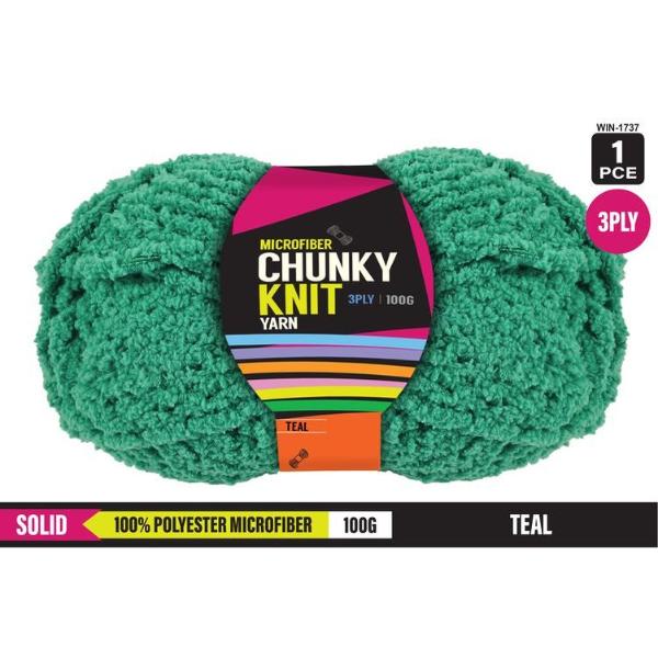 Solid Teal 100% Polyester Microfibre 3Ply Chunky Knitting Yarn  - 100g