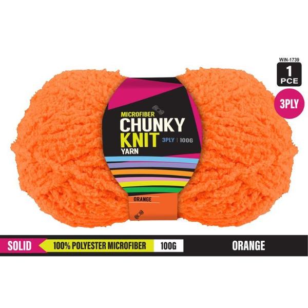 Solid Orange 100% Polyester Microfibre 3Ply Chunky Knitting Yarn  - 100g