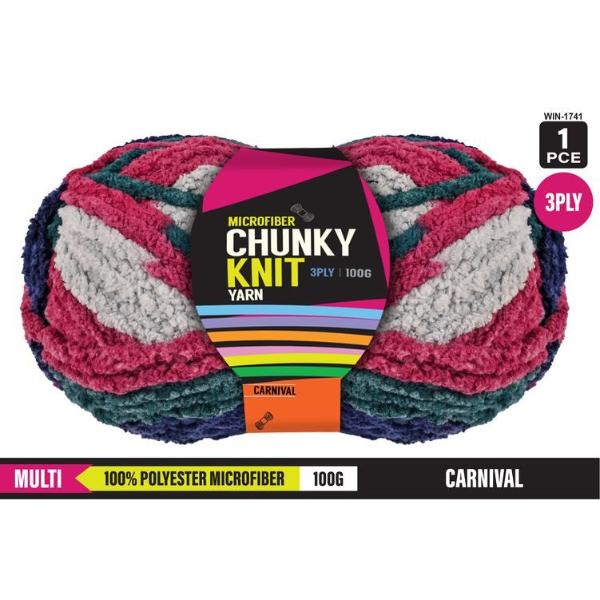 Multi Carnival 100% Polyester Microfibre 3Ply Chunky Knitting Yarn  - 100g