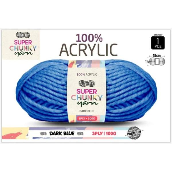 Dark Blue 100% Acrylic Super Chunky 3Ply Yarn - 100g
