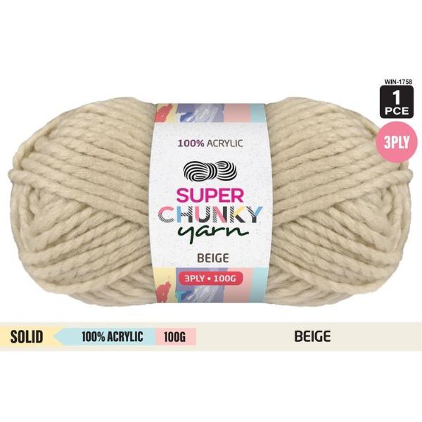 Solid Beige 100% Acrylic Super Chunky 3Ply Yarn - 100g