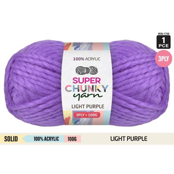 Solid Light Purple 100% Acrylic Super Chunky 3Ply Yarn - 100g