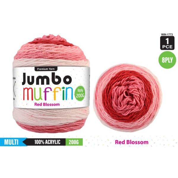 Multi Red Blossom Jumbo Muffin 100% Acrylic 8Ply Yarn - 200g