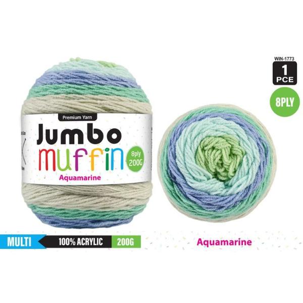 Multi Aquamarine Jumbo Muffin 100% Acrylic 8Ply Yarn - 200g