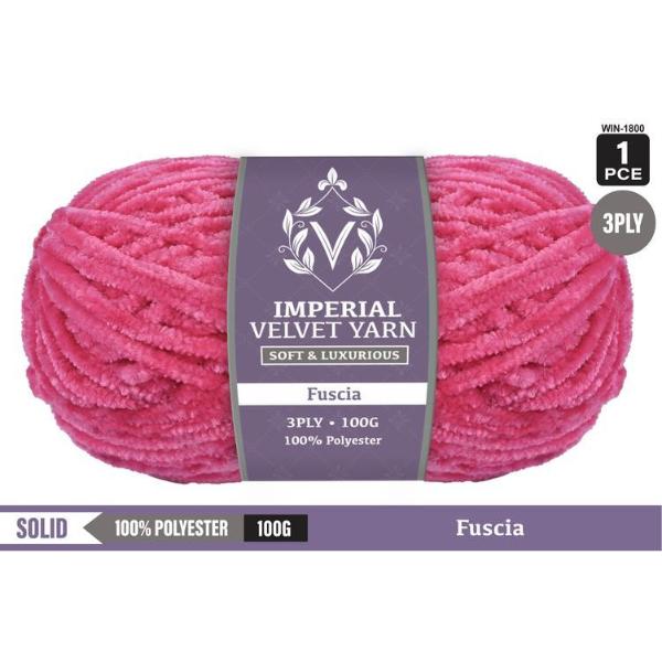 Imperial Velvet Fuscia 100% Polyester 3Ply Yarn - 100g