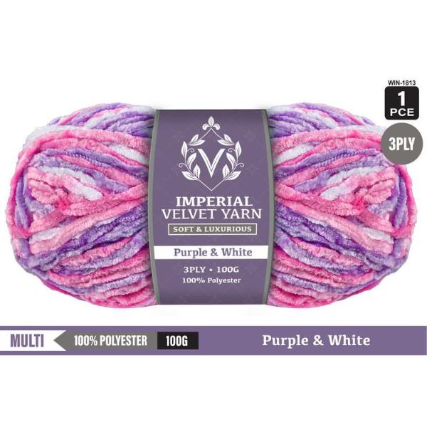Imperial Velvet Purple & White 100% Polyester 3Ply Yarn - 100g