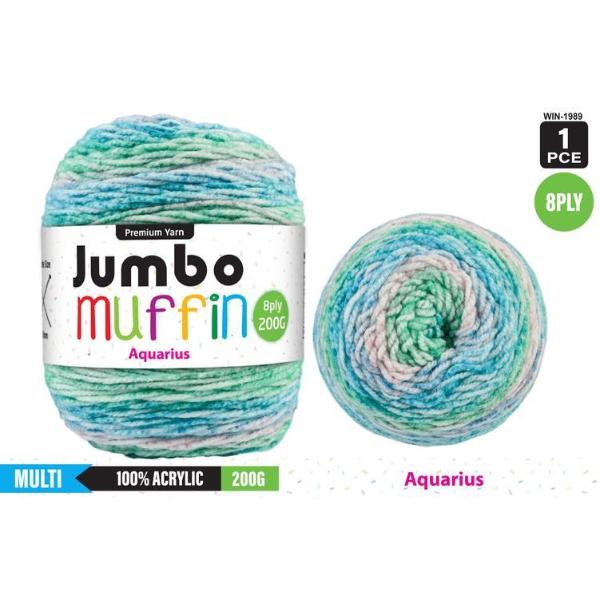 Premium Jumbo Muffin Aquarius Lagoon 100% Acrylic 8 Ply Yarn - 200g