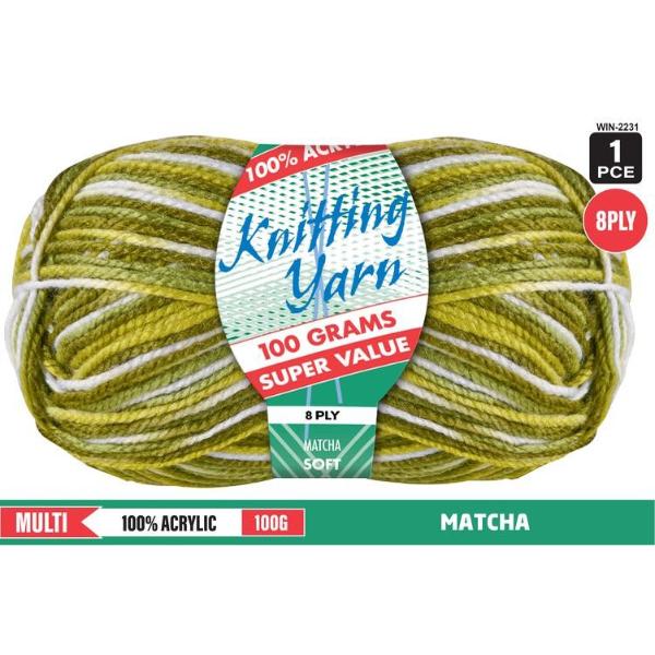 Multi Matcha 100% Acrylic 8 Ply Knitting Yarn - 100g