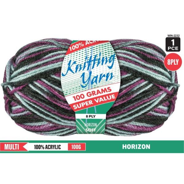 Multi Horizon 100% Acrylic 8 Ply Knitting Yarn - 100g