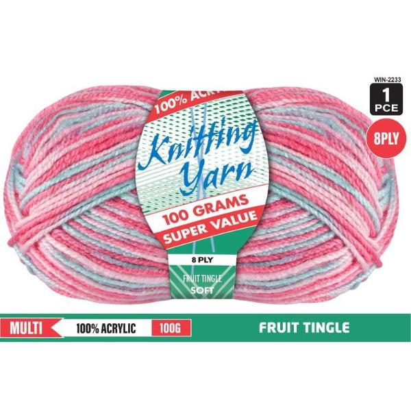Multi Fruit Tingle 100% Acrylic 8 Ply Knitting Yarn - 100g
