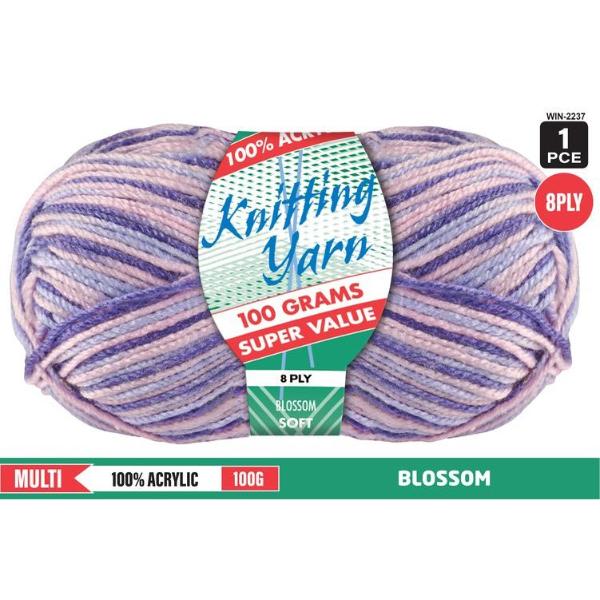 Multi Blossom 100% Acrylic 8 Ply Knitting Yarn - 100g