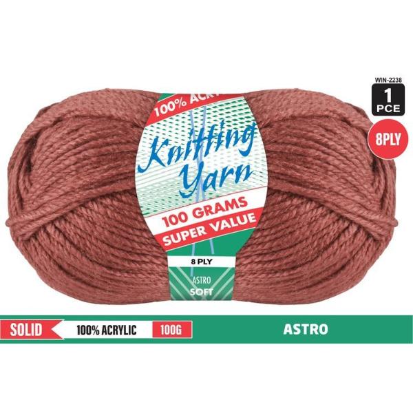Solid Astro 100% Acrylic 100% Acrylic 8 Ply Knitting Yarn - 100g