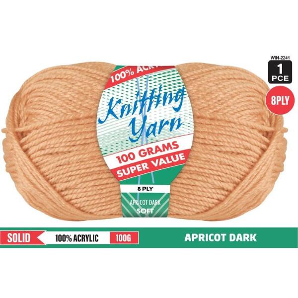 Solid Apricot Dark 100% Acrylic 8 Ply Knitting Yarn - 100g