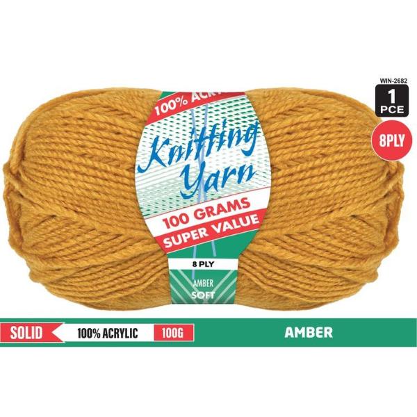 Solid Amber 100% Acrylic 8 Ply Knitting Yarn - 100g