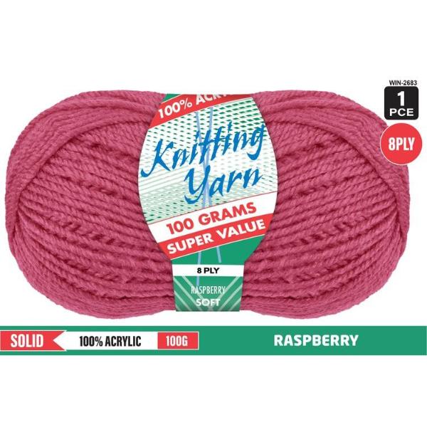 Solid Raspberry 100% Acrylic 8 Ply Knitting Yarn - 100g