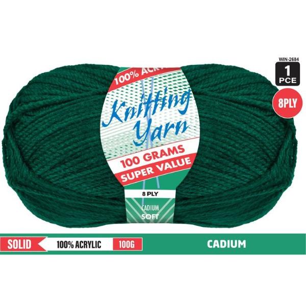 Solid Cadium 100% Acrylic 8 Ply Knitting Yarn - 100g