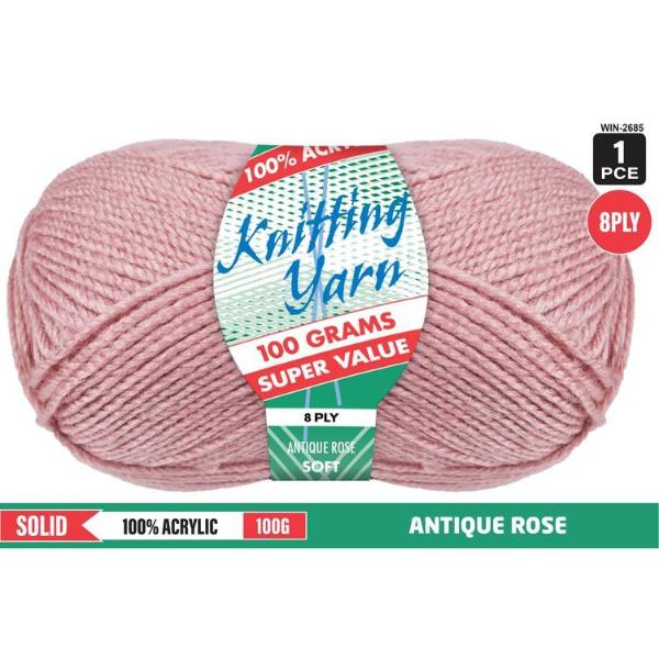 Solid Antique Rose 100% Acrylic 8 Ply Knitting Yarn - 100g