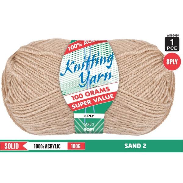 Solid Sand 2 100% Acrylic 8 Ply Knitting Yarn - 100g