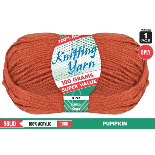 Solid Pumpkin 100% Acrylic 8 Ply Knitting Yarn - 100g