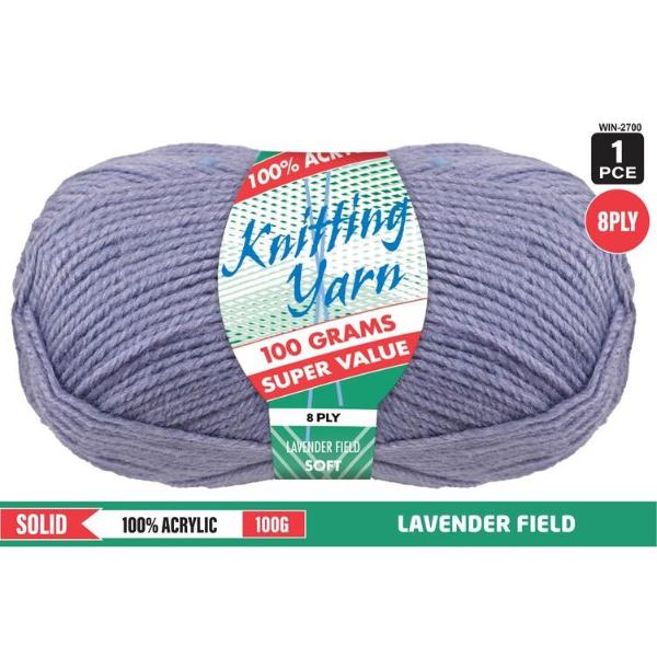 Solid Lavender Field 100% Acrylic 8 Ply Knitting Yarn - 100g