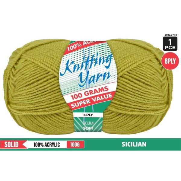 Solid Sicilian 100% Acrylic 8 Ply Knitting Yarn - 100g