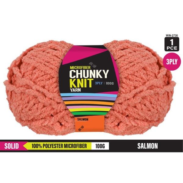 Solid Salmon 100% Polyester Microfibre Chunky 3 Ply Knitting Yarn - 100g